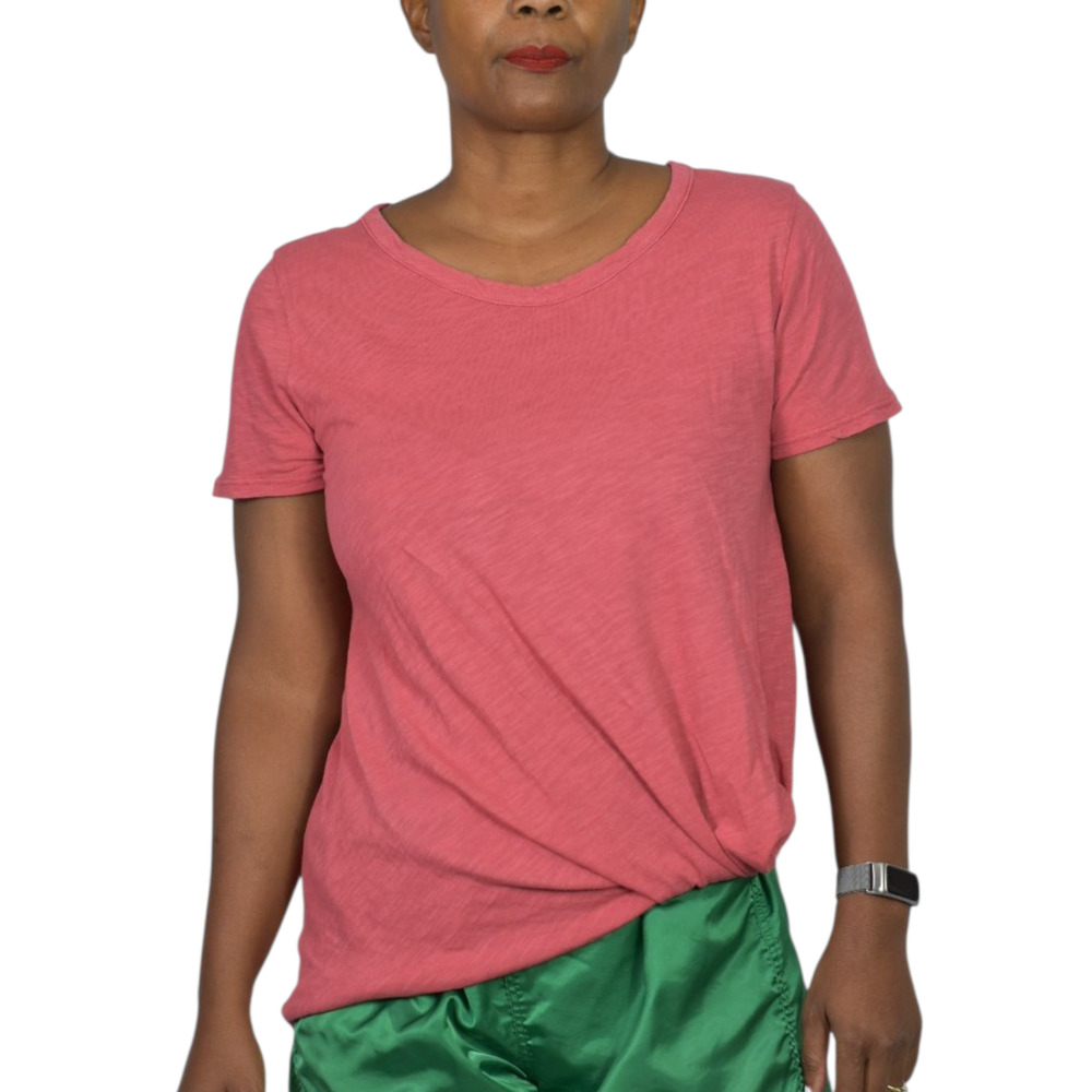 Stateside Orange Side Twist Tee Orange Short Sleeve Cotton Tucked Crew Medium
